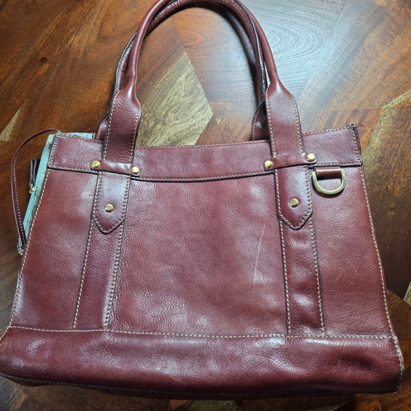 Women's Franklin Covey Burgundy Leather Tote Bag One Size with Light Blue Lining - Picture 6 of 13